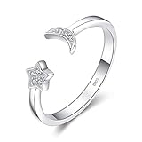 JewelryPalace Anillo Luna Estrella, Plata de ley 925 Oro, Anillos Ajustables Niñas Mujer Alianzas, Aniversario, Joyería Personalizada