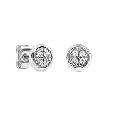 Miore - Pendientes de Oro Blanco para Mujer con Diamantes Naturales, Oro de ley 9KT 375, Pendientes de lóbulo pequeño, botón hipoalergénico para todas las ocasiones con pasador y cierre de mariposa.