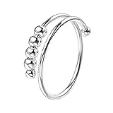 KONFEN Anillos Mujer Plata, Anillo Antiestres Mujer Plata de Ley 925 con Cuentas, Anxiety Ring Anillos Finos Giratorio Abierto Ajustable Anillo para Mujeres Niñas Juvenil San Valentin Regalos