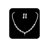 Unicra Juego de collar y aretes de boda para novia, juego de joyas de plata con diamantes de imitación, gargantilla de novia de plata para mujeres y niñas (A)..