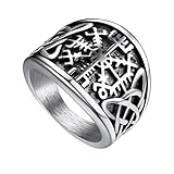 Bandmax Vintage Anillo 64.6 Brujula Vikinga Sello Grande, Anillo Nudos Celta Tono Plata