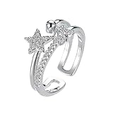 SSRDFU - 1 Pcs Anillo brillante de oro blanco con doble lazo de diamantes, anillos para mujer, anillo ajustable abierto, cobre hipoalergénico, regalo para niña encantadora o madre, plata