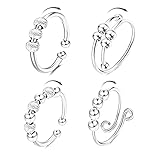 Steemjoey 4 Piezas Anillos Giratorios de Ansiedad, Anillo antiansiedad para Mujeres y Hombres, Anillos Ajustables para inquietos, Anillos Abiertos para el Pulgar