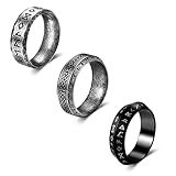 Dochais 3 Piezas Anillos Hombre Runas, Anillos Hombre Acero Inoxidable Vikingos, Anillos Celtas Hombre, Anillo Nórdico, Anillo de Banda Vintage para Hombre Mujere Negro Plata Tamaño 10