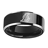 Sping Jewelry LA Lakers - Anillo de baloncesto de la NBA, color negro, acero de titanio, para hombres y mujeres, talla 6-13, Metal