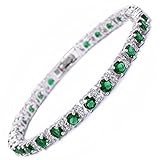 RIZILIA Eternidad Tenis Pulsera [18cm/7inch] con Corte Redondo Piedras Preciosas Circonita CZ [Esmeralda Verde] en 18K Chapado en Oro Blanco, Elegancia Moderna Sencillo