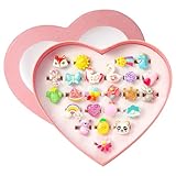 PinkSheep Anillos de joyas para niñas en caja, ajustables, sin duplicación, anillos de juego de simulación y de vestir para niñas (24 Bling Ring)