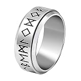 VELESAY Anillo Giratorio Acero Inoxidable Hombre Anillo Mujer Runas Vikingos Anillo Nórdico Runas Anillo Vintage Gotico Retro Anillo Punk Biker Vikingo Anillos Joyería Religiosa Vikinga Anillos 8MM