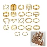 LICHUANUK 22 Piezas Vintage Nudillos Anillos Set,Ajustables Anillos Apilables Bohemio Vintage,para Mujer Niña Oro