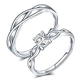 CPSLOVE Anillo de plata 925 para pareja, anillos de bodas de diamantes de flores, tamaño ajustable, Anillo de compromiso