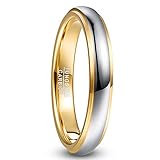 NUNCAD 4mm Anillos Pareja Oro + Plata Tungsteno Hombre/Mujer, Diseño Pulido y Cómodo, para Boda Matrimonio Compromiso, Talla 14.5