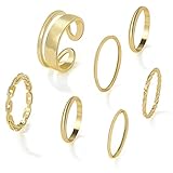 Luvadeyo Juego de 7 anillos de dedo con banda ajustable, diseño minimalista, de plata, oro, oro rosa y ola, apilables, para mujer - dorado