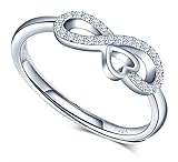 MICGIGI Anillo abierto de plata de ley 925 para mujer, símbolo de infinito, amor, anillo ajustable con circonitas, Plata, Zirconia cúbica