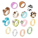 15 Piezas, Anillos de Resina Coloridos para Mujeres y Niñas, Anillos de Acrílico Gruesos de Moda de Múltiples Estilos, Anillos Estéticos de Diamantes de Imitación Lindos, Joyería de Anillos Y2K