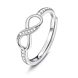 MILACOLATO Infinito Anillos De Plata De Ley 925 Para Mujer Ajustables, Anillos Promesa Compromiso Para Ella, Zirconia Anillo De Media Eternidad, Alianzas Boda Infinito Joyería anilloB