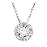 JewelryPalace Collar Plata Mujer con 1ct Circonita Corte Redondo, Colgante Clásico con Diamante Simulado Brillante Niña, Collar Halo con Cadena 45cm con Piedra Boda Mujer, Conjunto Joyas para Novia