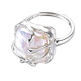 Kinretixia® - Anillo de plata de ley 925 con perlas irregulares para mujer, anillo barroco con encanto, anillo moderno, ideal para aniversarios, L