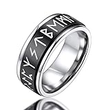 FaithHeart Anillo Hombre Runas Vikingas Nórdicas Acero Inoxidable 316L Anillo Rotativo Jugar Anti-Estrés Anillo Giratorio Negro Ancho Cerrado Talla 11