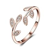 JewelryPalace Ajustable Hoja de Olivo Anillo Mujer Plata de Ley 925 Oro Rosa, Jardín Anillo Abierto Sencillo Circonita, Anillo Niña Elegante Piedra Preciosa, Regalo Anillo Promesa Joyas de Mujer