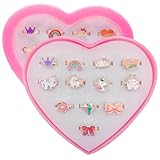 Steemjoey 12 Piezas Anillos para niños, Anillos Ajustables, Unicornio Anillos con Caja en Forma de Corazón, Princesa Anillos Niña Fingir Jugar Vestir Anillos Fiesta Cumpleaños Regalos para Niños