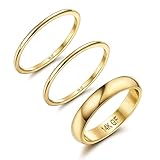 Diamday Anillos Oro 14 Quilates para Mujeres Anillos Apilables de Oro Finos Anillos Sencillos de DeclaracióN de Pulgares Anillo CóModo 3 Piezas 1mm 3mm