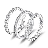 JewelryPalace Anillos Mujer Plata Diamante Simulado, Anillos Apilables de Compromiso Plata de ley 925 Mujer Oro, Promiso Anillo Mujer Alianzas Banda Boda Conjuntos, Joyería de Aniversario