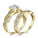 JewelryPalace Infinito Anillo Plata Mujer 1.3ct Circonita Corte Redonda, Anillo de Compromiso Solitario Oro 14k Diamante Simulado, Anillo Promesa Banda de Boda Vintage Piedra Conjunto Joyas Novia 20.5