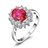 JewelryPalace Anillo de Compromiso Princesa Diana William Kate Middleton 3.2ct Halo Rubi Rojo Oval Creado Plata de ley 925 Tamaño 19