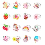 Hifot 16 Piezas Anillos para Niñas Ajustables Anillos, Unicornio Zorro Sirena Juego de Anillos de joyería, Princesa Joyas Pretend Play Dress up Rings Accesorios para Fiestas