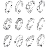 SSRDFU - 12 Pcs Anillo para Nudillos para Mujer, Tobillera de aleación de Acero Inoxidable, Anillo Ajustable hipoalergénico para Mujer, Anillo de Flor con Punta Abierta, Conjunto de Dedo